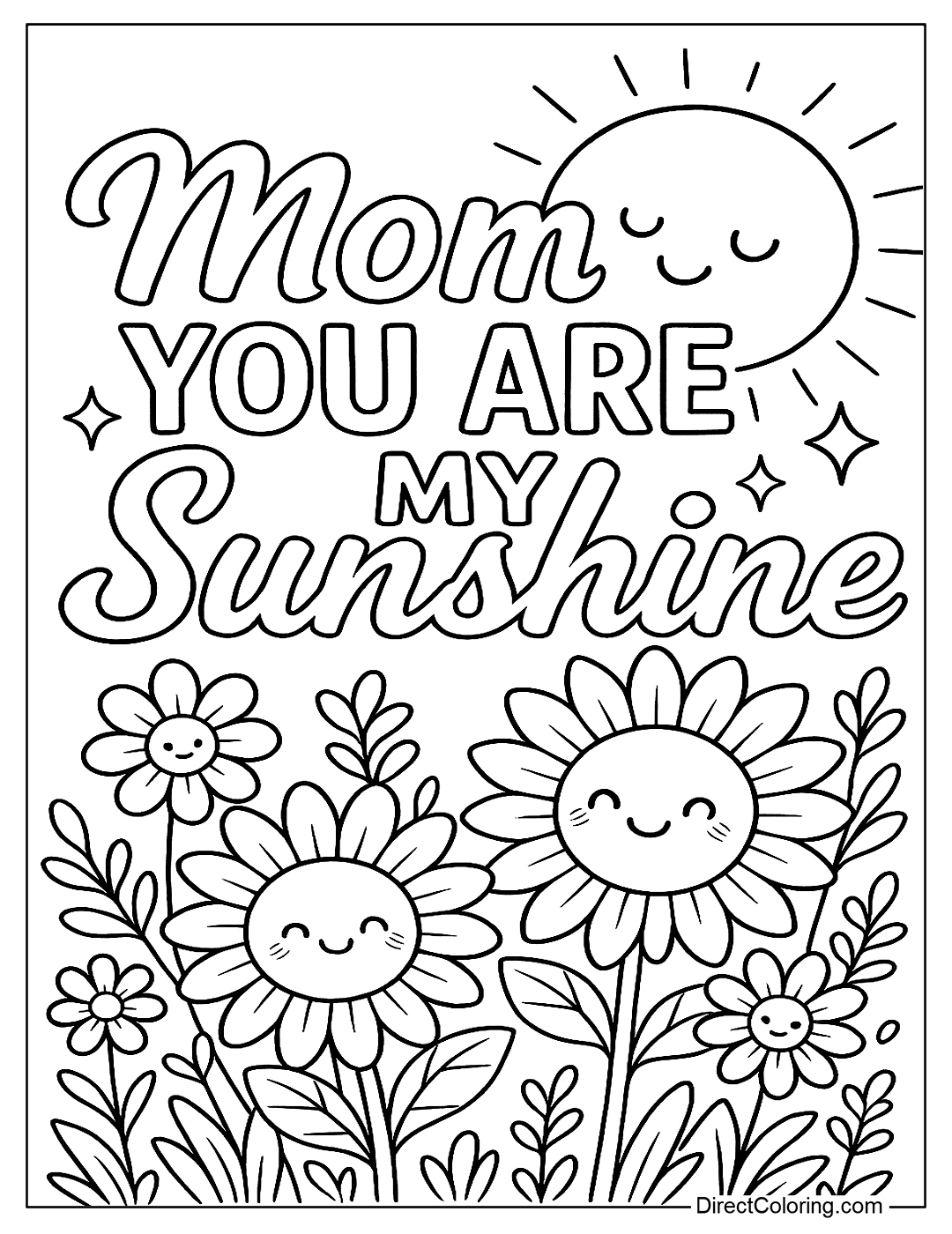 coloring page A picture of a smiling sun with the words 